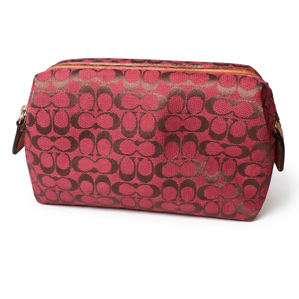 Coach Signature Cosmetic Pouch Red & Brown